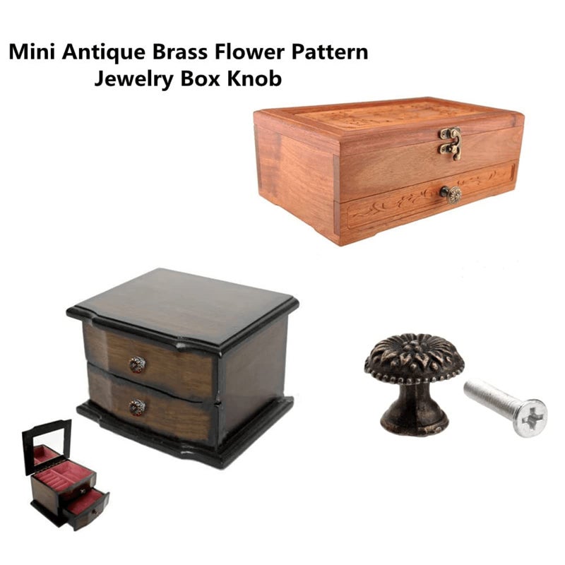 dophee 5Pcs Antique Brass Little Knobs, Small Round Drawer Pulls Handles for Jewelry Box Cupboard Wardrobe Cabinet Wooden Box Desk, 0.67"x 0.59" - Image 5